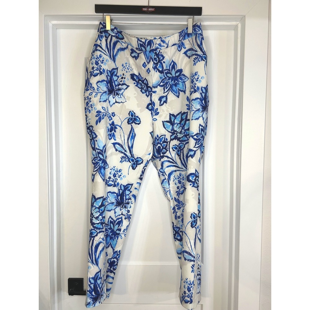 New‎ York & Company Blue Floral Ikat Ankle Pants XL Womens Career Professional